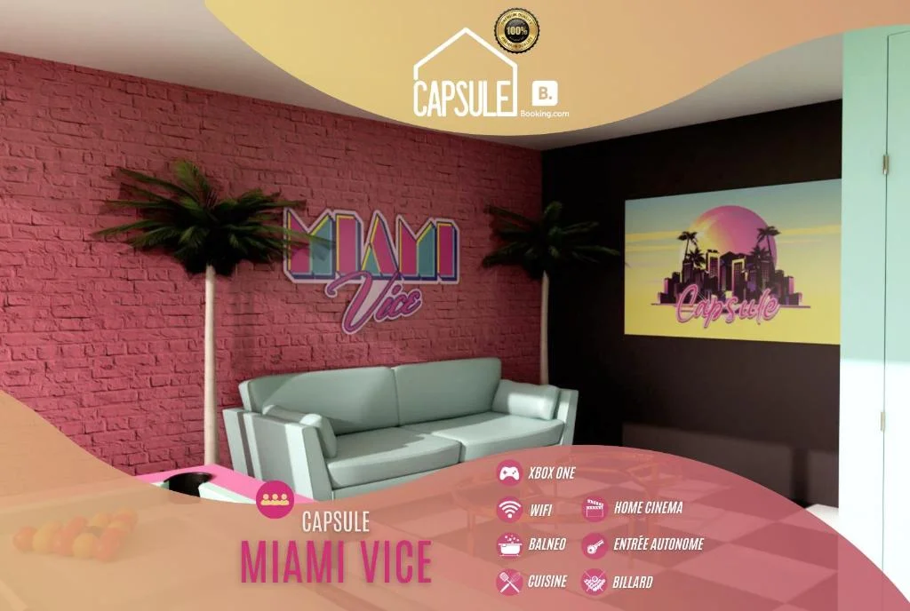 Capsule Miami Vice - Jacuzzi - Billard - Ecran cinéma & Netflix